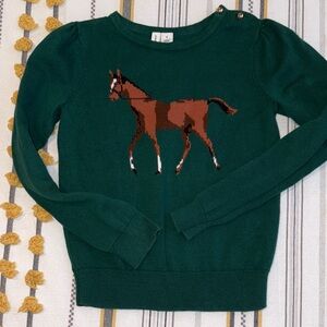 Janie and Jack Forest Green Horse Sweater